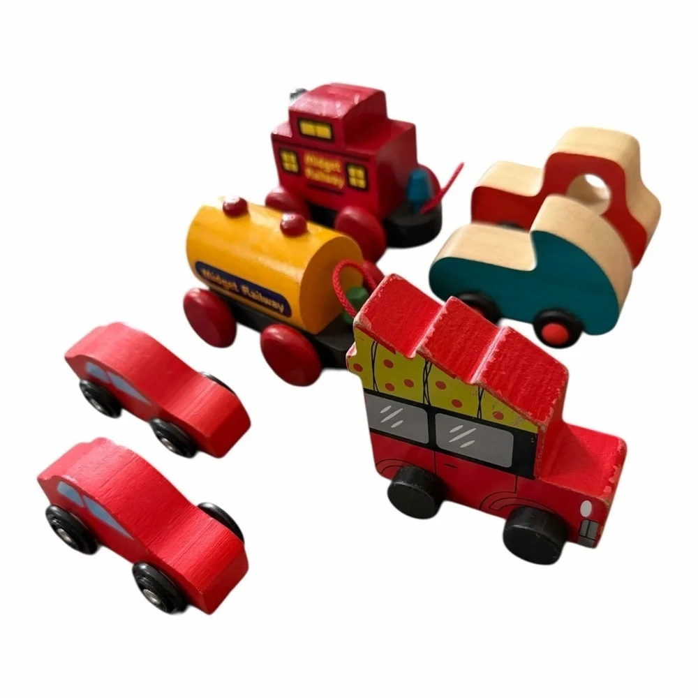 Lot of 14 Wooden Toy Cars Trains Montessori Pretend Play Melissa & Doug